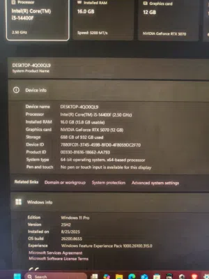 gaming PC RTX 5070 + monitor 27 inch