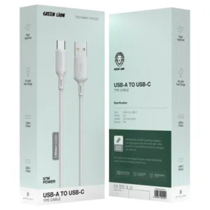 كابل Green Lion 100 واط USB-A إلى USB-C TPE بطول 1 متر - أبيض كابل Green Lion 100 واط USB-A إلى USB
