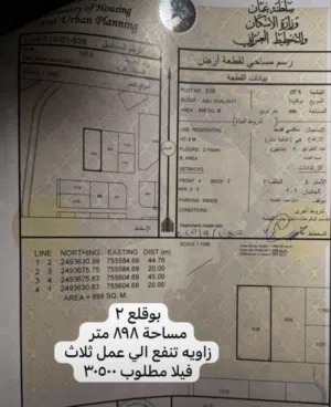فرصة لبناء 3 ڤللل أبو قلع 2تنقسم ارضين مساحة 898 ممكن يتشاركو فيها شخصين فرصة و قابله للامتداد 3جهات