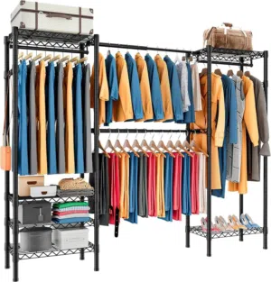 Closet Organizer Wire Rack 178.5–228cm Garment Rack Storage Black Already Disassembled