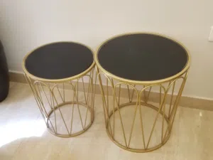 Two Golden Metallic Round Beautiful Tables From Home Center