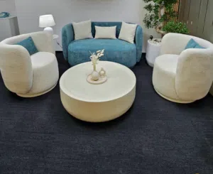 For offic, Modern 3-Seater Sofa with 2 Lounge Chairs and Round customised marble table