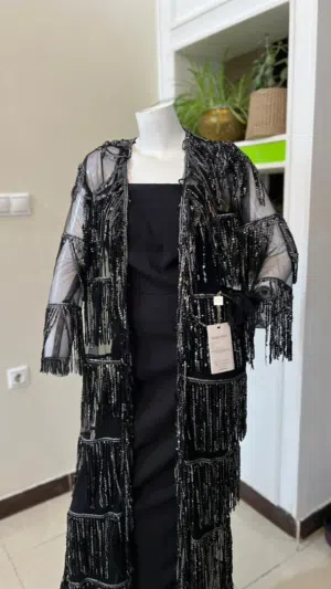 فستان تركي اسود  فاخرملكي  مع جاكيت مطرز   Luxurious royal black Turkish dress with embroidered jac
