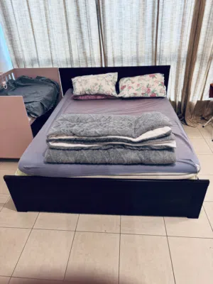 IKEA Brusali Large Queen Size Bed Frame with 4 side drawers and 2 Besiy Tables - 600 AED