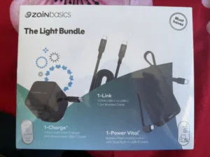 Zain Basics Light Bundle – 35W GaN Charger + 10,000mAh Power Bank + 100W USB-C Cable (New)