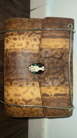Bvlgari Brown/Beige Python Medium Serpenti Flap Shoulder Bag شنطه بلغاري اصليه original
