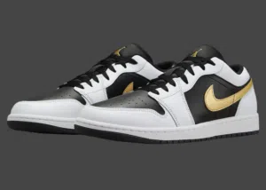 Nike Air Jordan 1 Low White Black Metallic Gold Swoosh (With box)