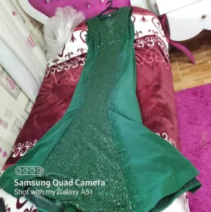 فستان أخضر زيتي شك خرز تركي