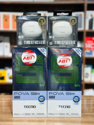 TECNO POVA SLIM 5G 16GB RAM 256GB  تكنو بوفا سليم 5G  ذاكرة 256GB رام 16  مع هدية سماعة لاسلكية .