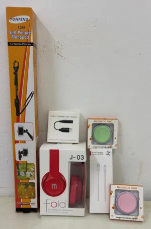 Mobile phone accessories  -Selfi stick -Foldable Headphone  -MAGNETIC RING-2ps -USB Type C charging