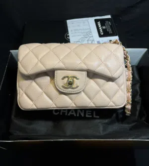 Chanel 24K mini flap lambskin nude pink/gold مساتر كولتي