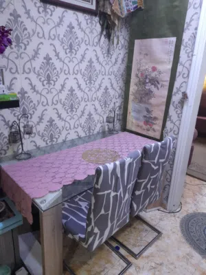 سفرة زجاج مع خشب ديكور شيك جدا
