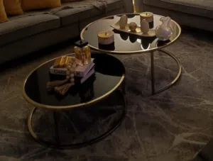طاولة تلفزيون جوارير مع طربيزات وسط زجاج