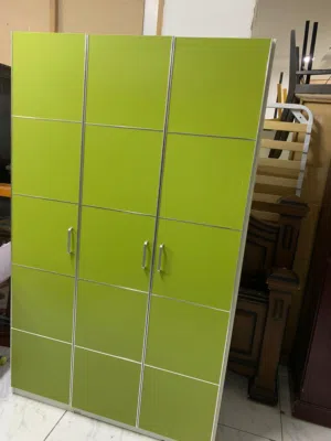 White and Green 3 door cupboard neat and clean with drawers
