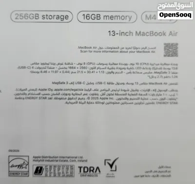 للبيع MacBook air m4/13inch/256GB ssd/16ram/ لون سماء الليل كالجديد مع الكرتون 4