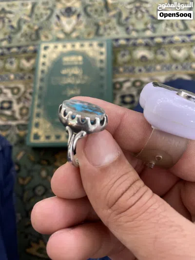 خاتم فظة مختوم 925 فص الخاتم من العقيق والفيروز 2