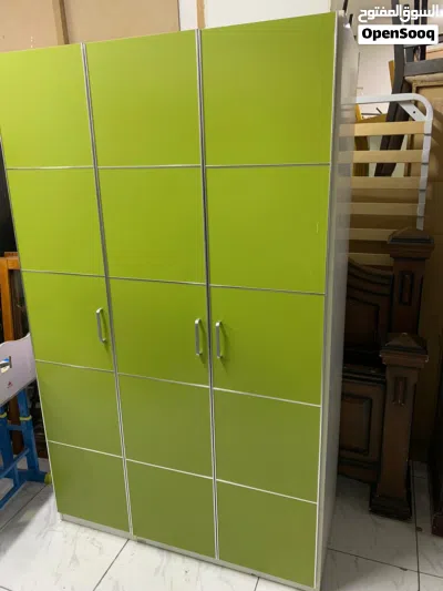 White and Green 3 door cupboard neat and clean with drawers 3