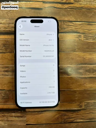آيفون 14 برو أسود مستعمل بحالة ممتازة سعة 256 جيجابايت eSIM 3