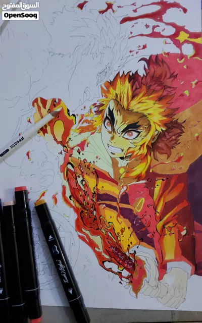 رسمتي لأنمي قاتل الشياطين رسمة واحدة فقط من ابداعي قياس 42×29 cm بسعر 79 الف مع اطار 4