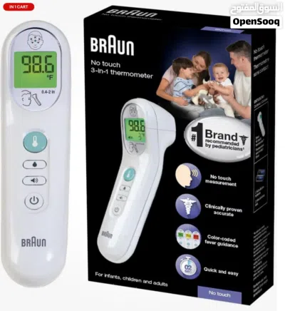 Braun No Touch 3-In-1 Thermometer, Measures Forehead, Liquid and Food Temps, Pro 4