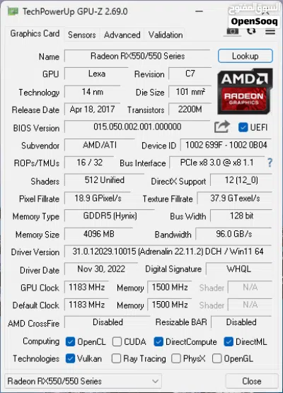 RX 550 4GB GDDR5 3