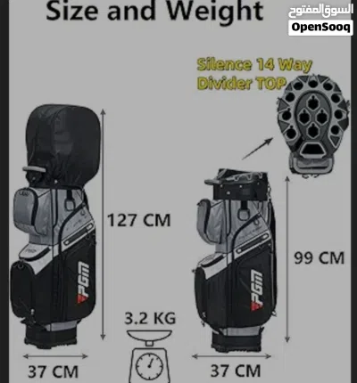 حقيبة غولف مخصصة للعربات (Cart Bag) تتميز بنظام تنظيم متطور لحماية المضارب. PGM Pro Golf Master 3