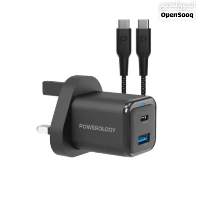 شاحن Powerology 35 واط PD QC 1xUSB-C 35 واط و 1xUSB-A 18 واط GaN المملكة المتحدة - مع Type C إلى C 6 2