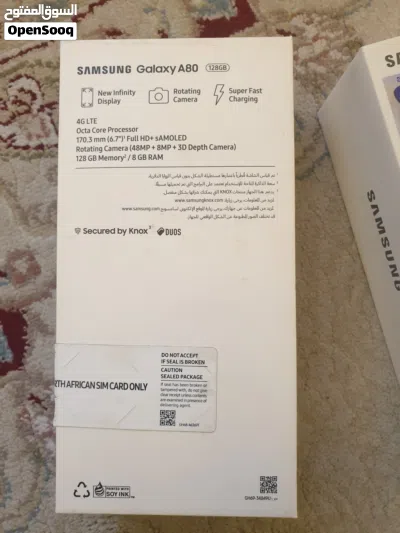 موبايل سامسونج A80 مستعمل بحالة ممتازه 128 جيجا لون اسود ولا كسر ولا خدش 3