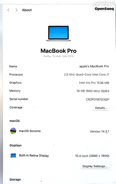 apple brand macbook pro. i7 processor 2