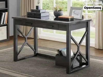 Executive Writing Desk – Espresso-Gray Wood & Black Glass 2