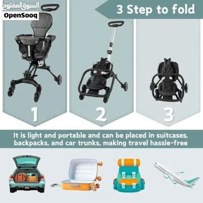 compact lightweight baby stroller features a gray fabric seat and a versatile folding design for eas 4