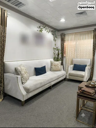 Sofas 4 seater with arm chair with curtain set for sale good condition 2