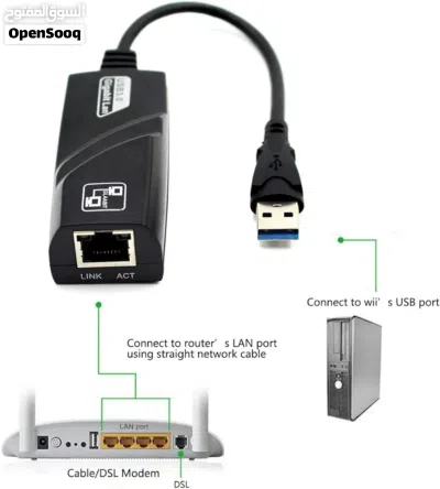 محول إيثرنت أنثى USB 3.0 ذكر A إلى RJ45 يربط الكمبيوتر أو الكمبيوتر اللوحي بجهاز راوتر أو مودم 3