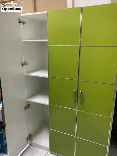 White and Green 3 door cupboard neat and clean with drawers 4