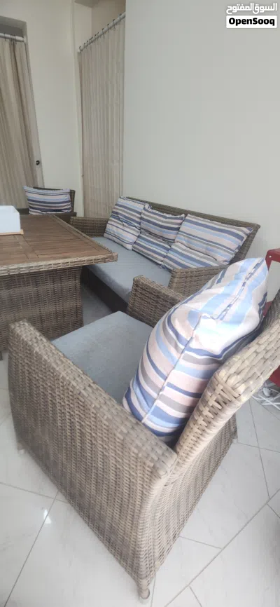 Cozy Danube sofa set (1+1+3)+wooden table,so nice and with good material, almost new, last price:120 3