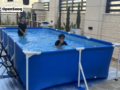 تركيب اليوم بركة سباحة انتكس مقاس 4.5 متر مع فلتر ومضخة وغطا وكلور وطواشة كلور وأرضيات لباد إسفنج 3