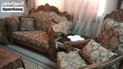 طقم كنب خشب زان وسويد 9 مقاعد مع سجادته ب 300 د 3