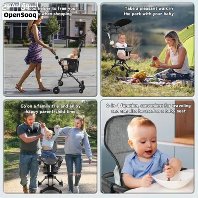 compact lightweight baby stroller features a gray fabric seat and a versatile folding design for eas 3