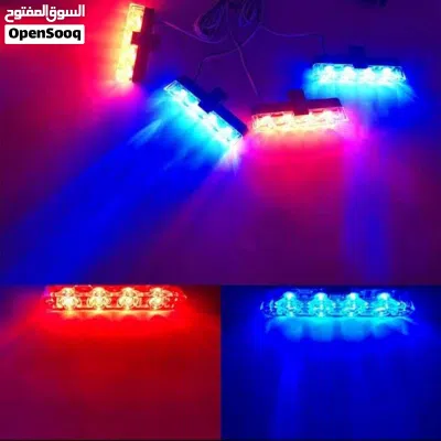 طقم إضاءة 4 قطع تنبيهية احمر ازرق ساطعة 12v red blue strobe safety lights 2