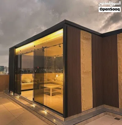 تصميم جلسات خارجية وغرف زجاجية برجولات حدائق مظلات سواتر احواض زراعيه تكسيات خشبية ديكورات حدائق 3