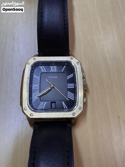Fossil Golden Dial Square Leather Watch 2