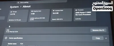 للبيع بي سي قيمنق المعالج AMD 5 2600 الرامات 16 جيبي الجرافيك كارد Nividia GTX 1650 super السعة 1T 2