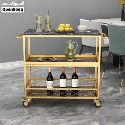 Gold Marble Top Bar Cart, 3-Tier Rolling Serving Trolley with Wine Storage for Home Dining Room 2
