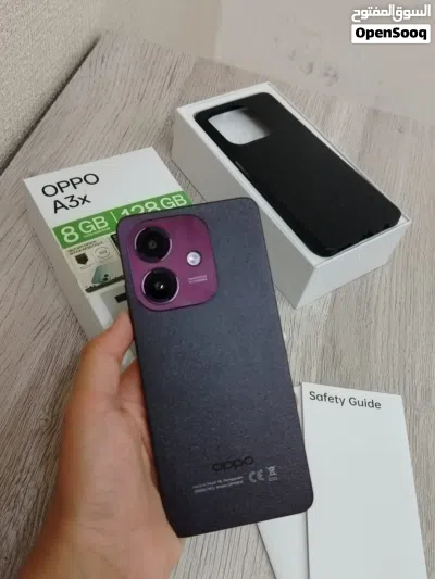 هاتف للبيع مستعمل ممتاز oppo a3x باللون الخمري المائل للتوتي مع الكرتونه والشاحن الاصلي وكفر 3