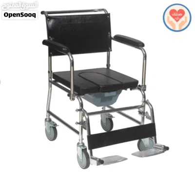 كرسي حمام متحرك طبي مقعد جلد فتحة U جديد استعمال فوق كابينة الحمام Leather Commode Chair with Wheels 2