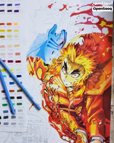 رسمتي لأنمي قاتل الشياطين رسمة واحدة فقط من ابداعي قياس 42×29 cm بسعر 79 الف مع اطار 2