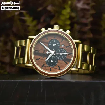 ساعة هيكل خشب Men’s Wooden Watches Rosewood Round Gold Chronograph – Sunlight 2