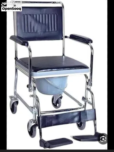 كرسي حمام طبي متحرك جلد جديد مقعد قابل للرفع للاستخدام المنزلي Leather Commode Wheelchair 4