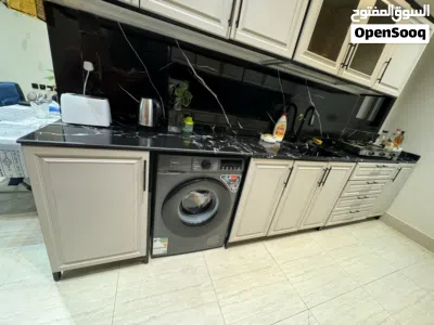 Modern 2 Walls Kitchen Setup Cabinets Marble Countertop Sink Imported Sink Mixture 2