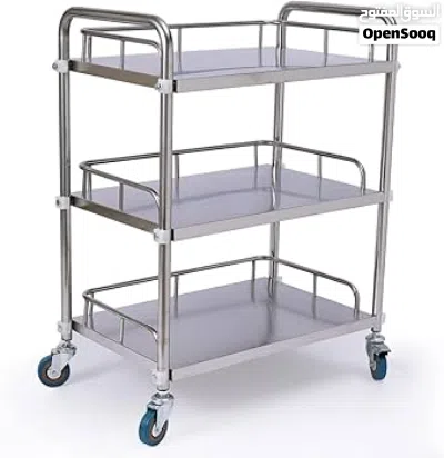 عربة طبية ستانلس ستيل 3 طبقات للعيادات مع عجلات ومكابح – 35×45 سم stainless steel medical trolley 4